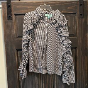 Karlie Black and White Gingham Ruffle Blouse